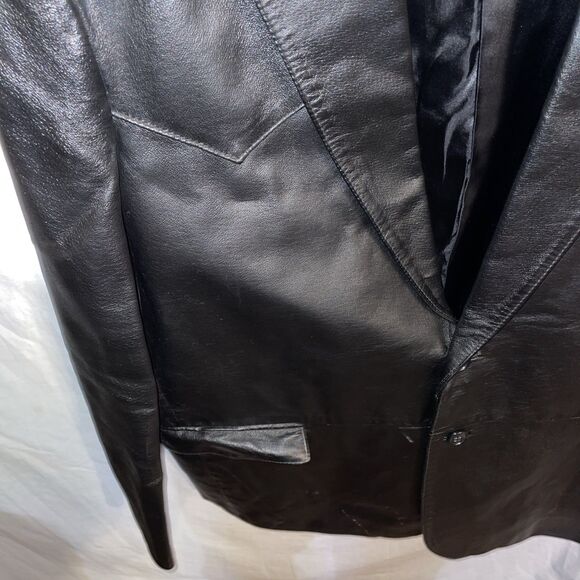 Circle S Men’s Leather Jacket Size 46L Large Black Leather Going Out Party - Picture 6 of 12